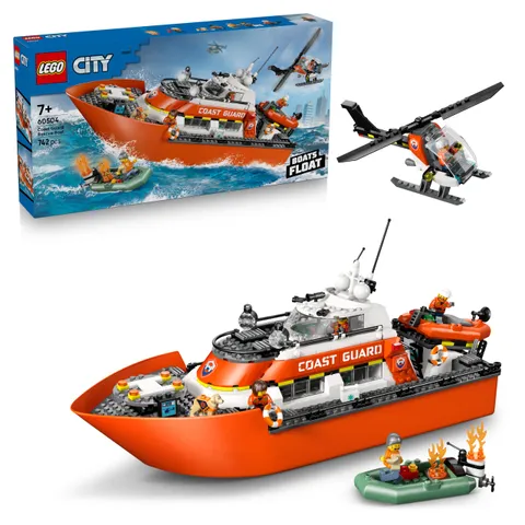 LEGO City Coast Guard Rescue Boat & Helicopter Toy - Emergency Vehicles Playset w/Model