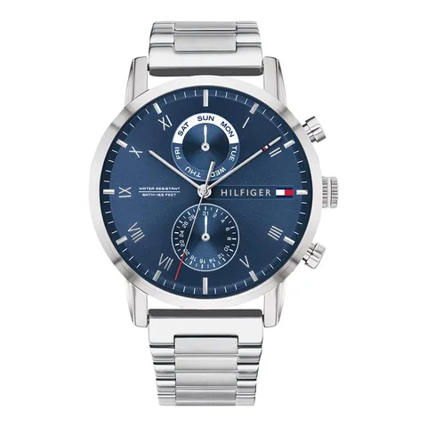 Tommy Hilfiger Orologio Analogico Multifunzione al Quarzo da Uomo con Cinturino in Acciaio Inossidabile Argentato - 1710401