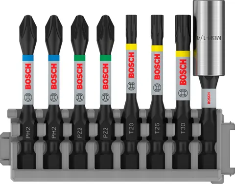 Bosch Professional 8 pz. di Bit di Avvitamento (Impact Control, T/PZ/PH Bits, Lunghezza