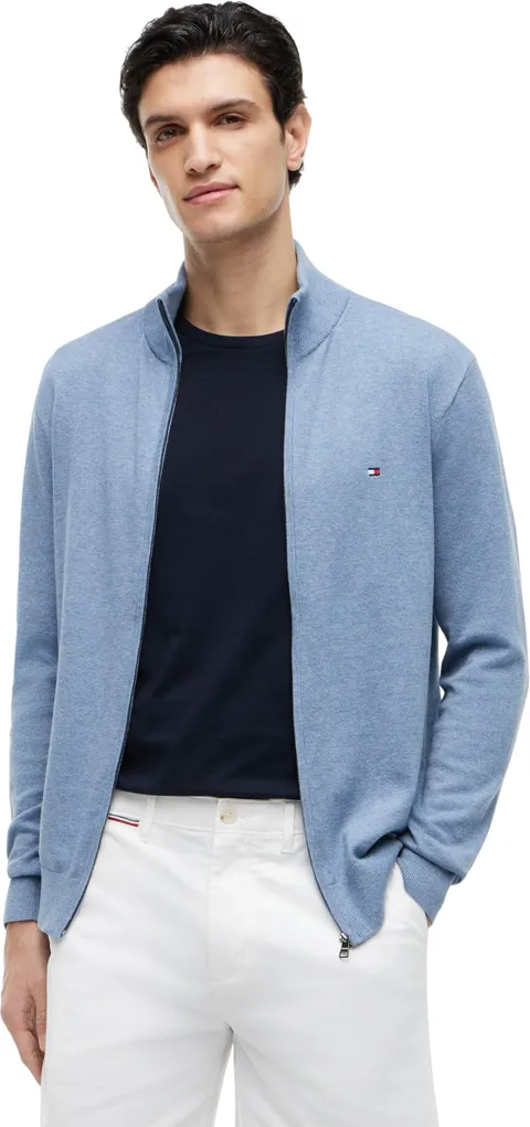 Tommy Hilfiger Uomo Essential Cotton Zip Thru Mw0Mw36517 Felpa con Zip Intera, Blu (Brisk Blue Heather), XS