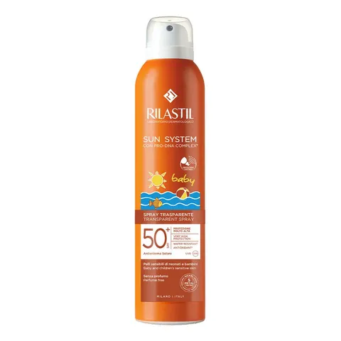 Rilastil Sun System Baby Transparent Spray SPF50+, Spray Corpo Bambini Trasparente, Pelli