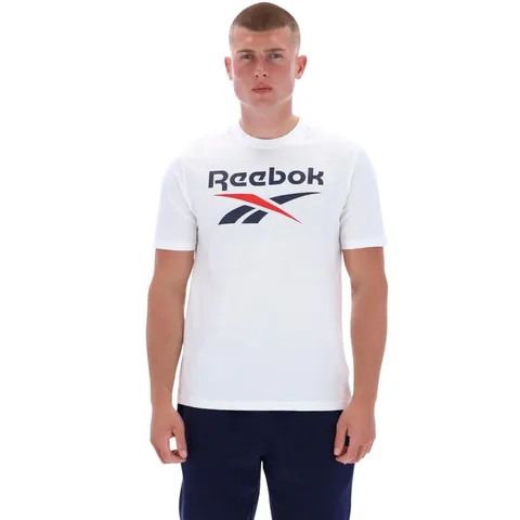 Reebok Bruno Big Logo Crew Neck SS Tee Shirt Uomo, Bianco, XS