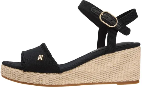 Tommy Hilfiger Espadrillas da Donna Mid Woven Wedge Espad Fringe FW0FW09470 Zeppa, Nero (Nero), 4