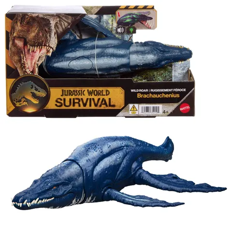Mattel Jurassic World - Bracauchenio Ruggito Selvaggio, dinosauro snodabile con mandibola