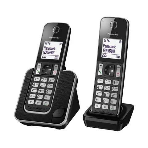 Panasonic KX-TGD312JTB Telefono Cordless Digitale, Unità Base e 2 Ricevitori, Display LCD