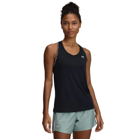 Under Armour Donna Tech Knockout Tank, Top Sportivo Donna, Canottiera Sportiva Leggera, Traspirante e Ottima per l'allenamento, Nero/Bianco, XL