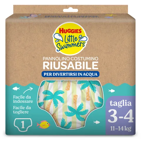 Huggies Little Swimmers, Pannolino Costumino, Taglia 3-4 (11-14 kg), Riutilizzabile, Con Fantasia Tropicale, 1 Pz