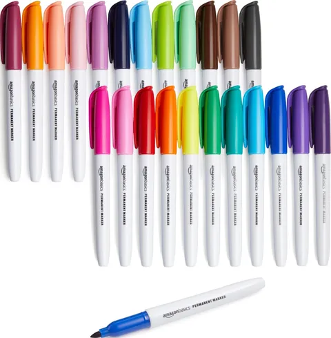 Amazon Basics Pennarelli indelebili, confezione da 24 pezzi, Colori assortiti