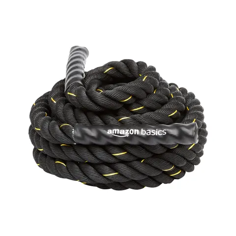 Amazon Basics Battle Rope da 3,8 cm x 12 m, fune pesante da allenamento, Nero