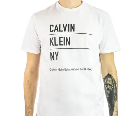 Calvin Klein Uomo T-Shirt Maniche Corte Graphic con Logo, Bianco (Brilliant White), M