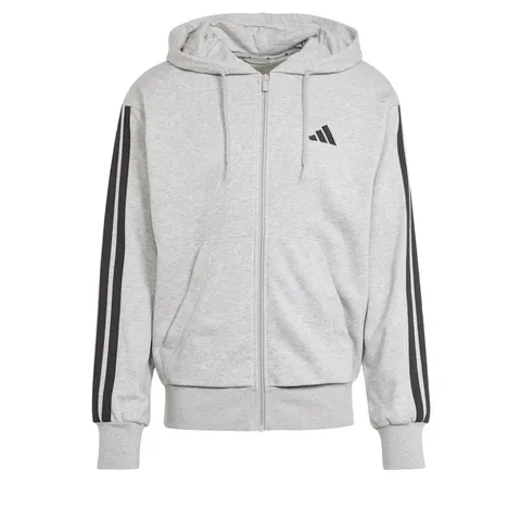 adidas Uomo Essential Three Stripes French Terry Fullzip Hoodie Sweatshirt, Medium Grey