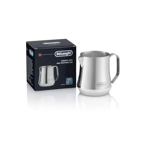 De'Longhi Milk Frothing Jug, Bricco per Montare il Latte con Comoda Impugnatura, Ideale per Cappuccino, Caffelatte e Latte Macchiato, Capacità 500 ml, Acciaio Inossidabile