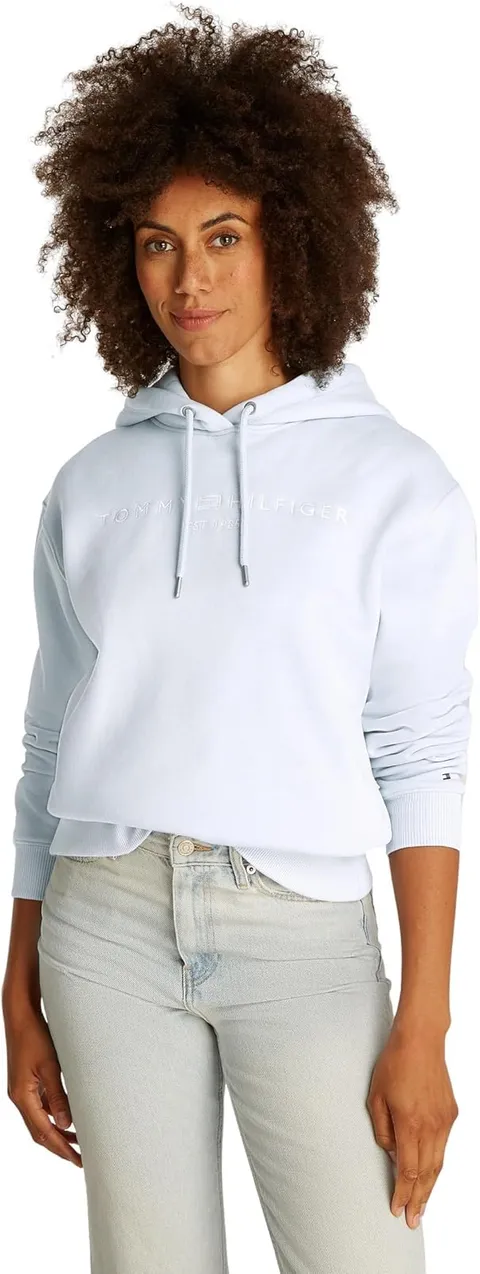 Tommy Hilfiger Donna Felpa con Cappuccio con Logo, Blu (Breezy Blue), XL