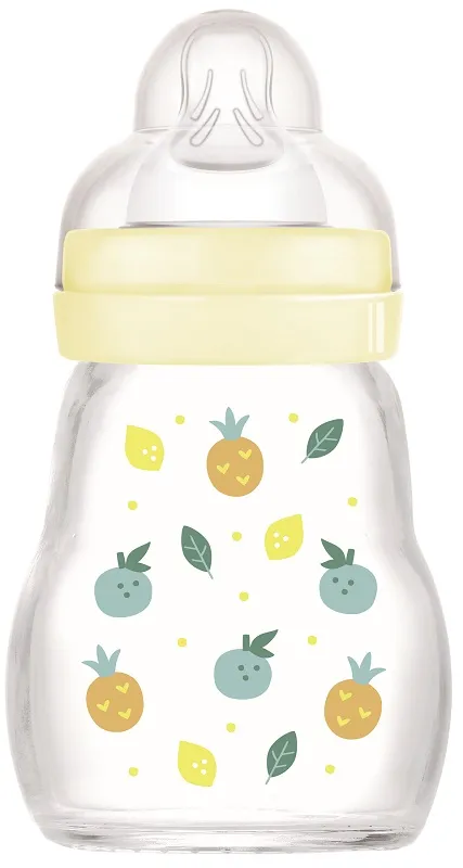 MAM Biberon Feel Good 170 ml, Biberon vetro pregiato resistente alle alte temperature, Accessori neonati ergonomici per uso quotidiano e allattamento misto con morbida tettarella misura 1, Neutro
