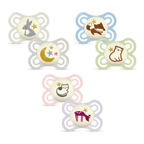 MAM Perfect Confezione Doppia Succhietto 2-6 Mesi (Set da 2), Ciuccio MAM 2-6 mesi in silicone per un sano sviluppo orale, Kit da 2 accessori neonato con porta ciuccio sterilizzatore, Azzurro/Neutro