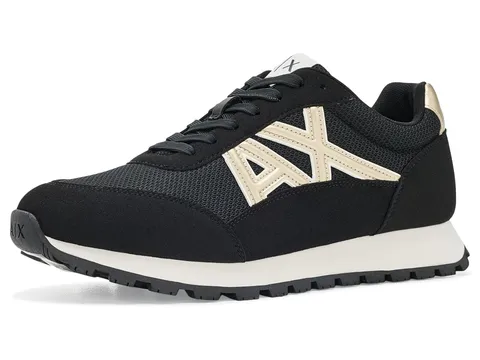 Armani Exchange Scarpe da Ginnastica da Uomo, con Logo Geometrico, Nero, Oro pallo, 44