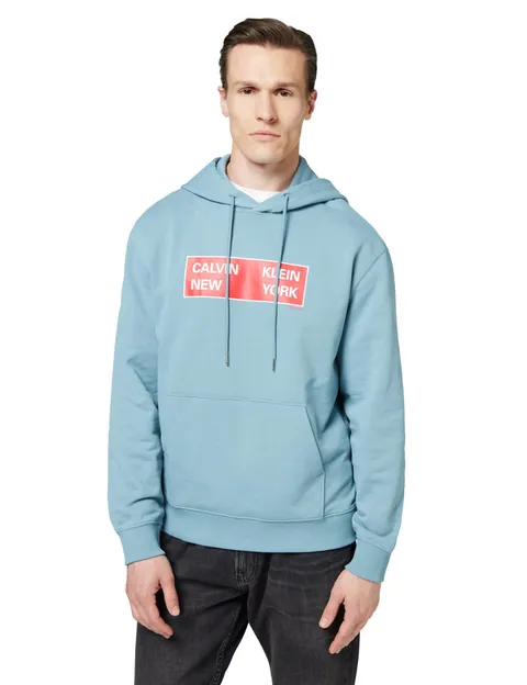 Calvin Klein Uomo Felpa con Cappuccio Terry Box Graphic Regular Fit, Blu (Smoke Blue), M