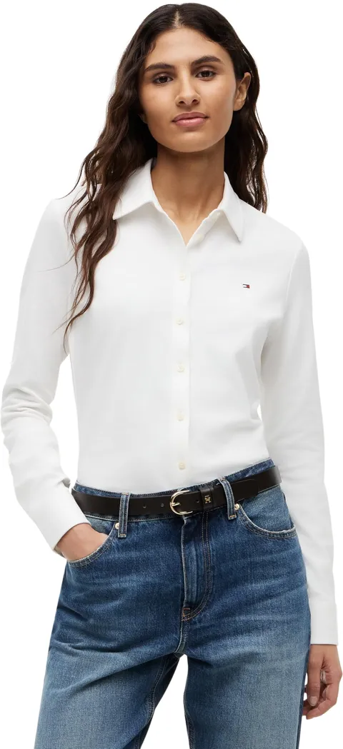 Tommy Hilfiger Donna Camicia 1985 Slim con Colletto a Punta, Bianco (Ecru), XXS
