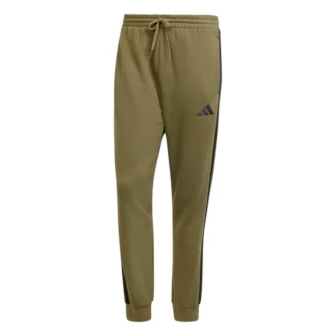 adidas Uomo Essential Three Stripes Fleece Pants, Olive Strata/Black, S