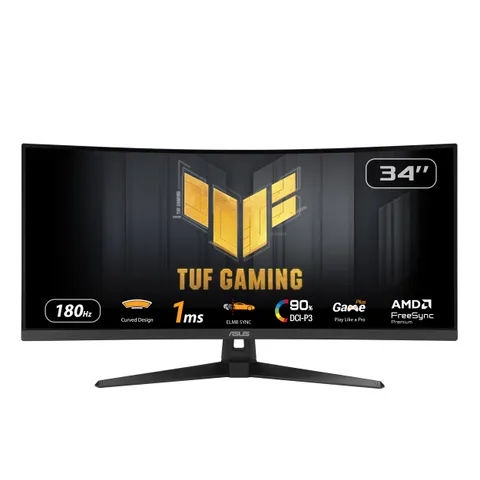 ASUS TUF Gaming VG34VQ3B Monitor Gaming Curvo da 34” pollici WQHD (3440x1440), 180Hz ELMB SYNC, FreeSync Premium, Tempo di Risposta 1ms, 90% DCI-P3, DisplayWidget Center
