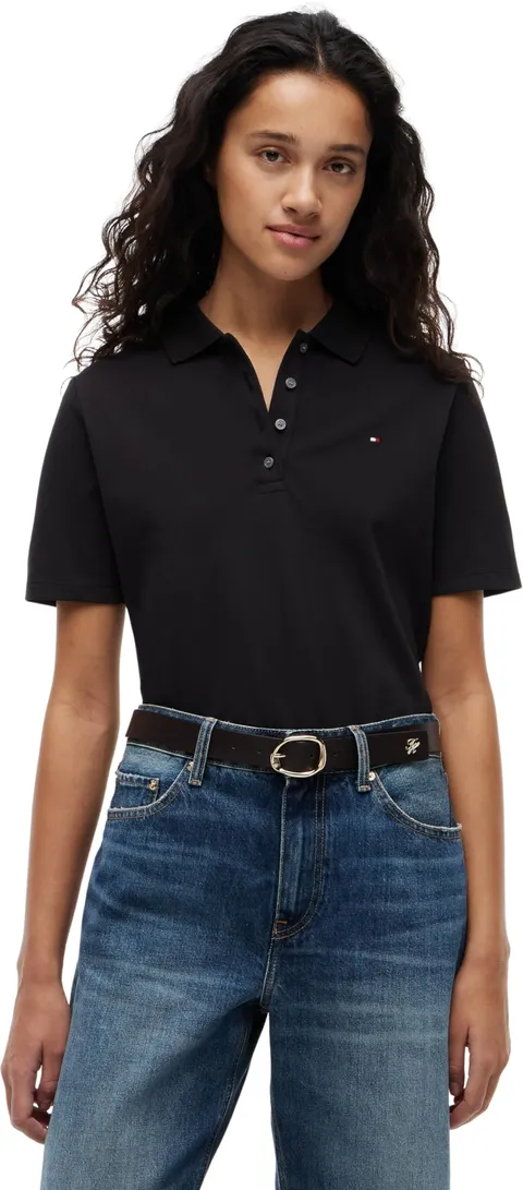 Tommy Hilfiger Donna Maglietta Polo Maniche Corte 1985 Pique Regular Fit, Nero (Black), L