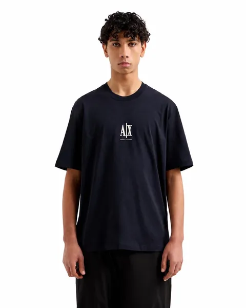 Armani Exchange T-Shirt Uomo Icon Project, Logo Ricamato, Blu Scuro, L