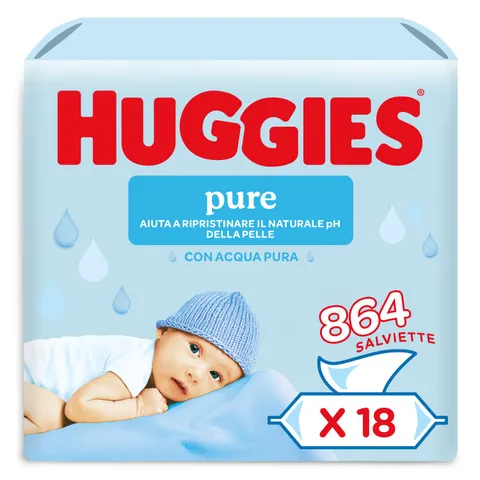 Huggies Pure Salviette Umidificate per Bambini, 18 Pacchi da 48 Pezzi