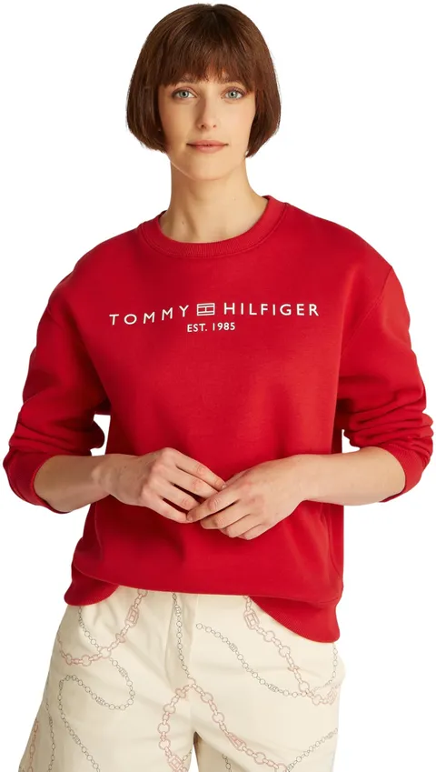 Tommy Hilfiger Felpa Donna Senza Cappuccio, Rosso (Primary Red), XS