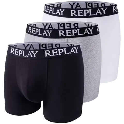 Replay I101102-004-N174 Boxer, con Logo (3 Pezzi) Boxer da Uomo Uomo Black/Grey