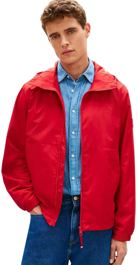 Tommy Hilfiger Uomo Giacca a Vento Branded Hooded con Cappuccio, Rosso (Medium Red), M