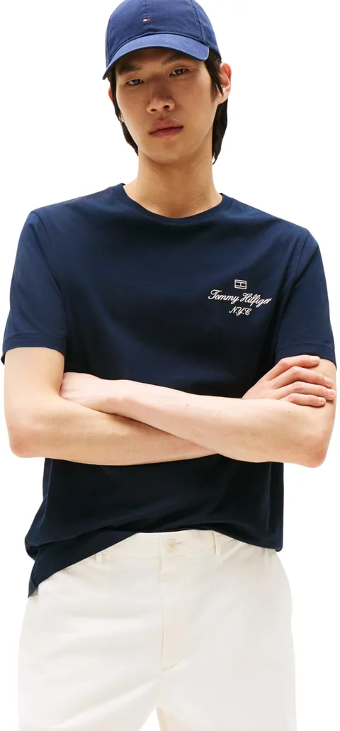 Tommy Hilfiger T-Shirt Uomo Maniche Corte Outline Script Tee Regular Fit, Blu (Desert