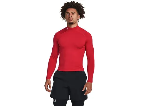 Under Armour Uomo ColdGear Armour Comp Mock, Maglia Manica Lunga in Tessuto a Doppio Strato con Interno Ultra Caldo, Maglia Termica per Corsa, Ciclismo e attività all'aperto in Inverno,Red/White,XS