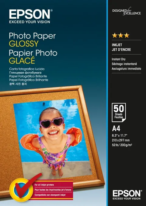 Epson Carta Fotografica Glossy, A4, 50 Fogli, Bianco