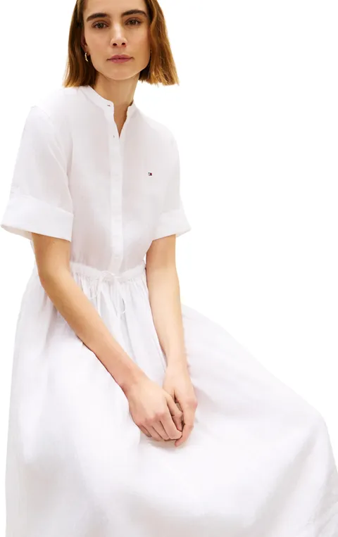 Tommy Hilfiger Vestito da Donna Ess in Lino Midi SS WW0WW49633, Bianco, L