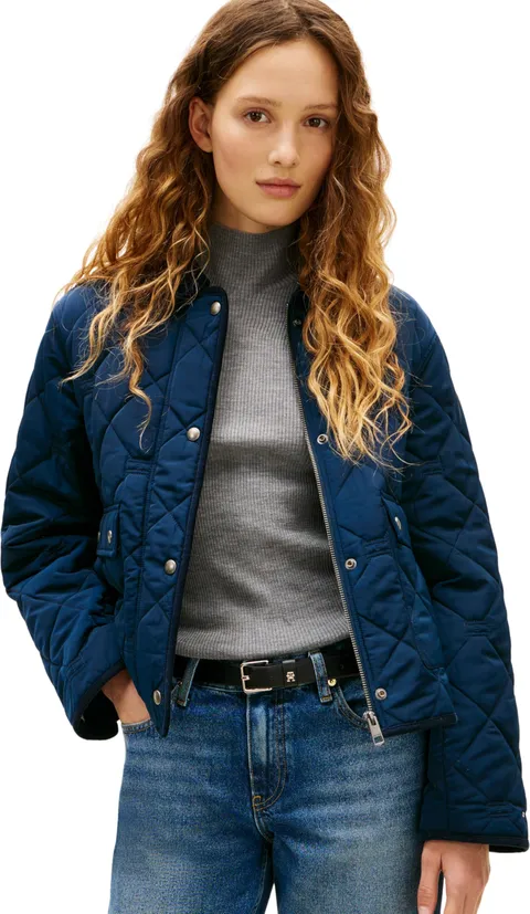 Tommy Hilfiger Donna Giacca Trapuntata Padded Flag Impermeabile, Blu (Dark Night Navy), L