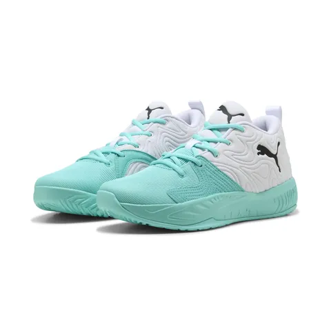 PUMA Scarpe da Basket dal Taglio Medio Court PRO 3 Unisex 44.5, White Black Elektro Aqua