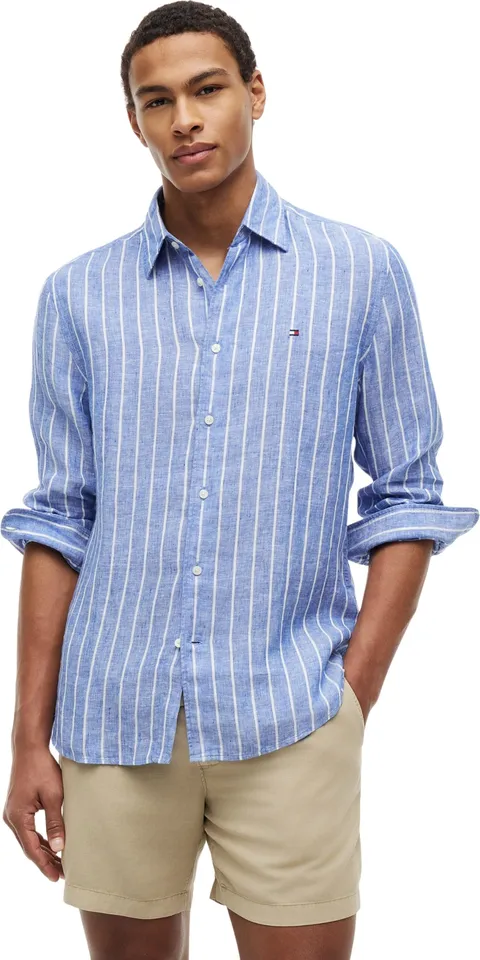 Tommy Hilfiger Linen Textured STP RF Shirt Mw0mw43312 Camicia L/S, Blue (Regal