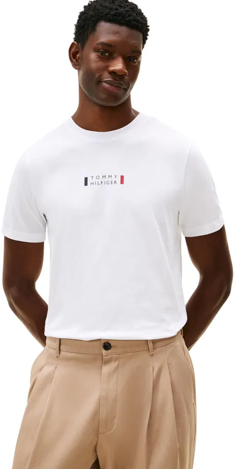 Tommy Hilfiger Men Brand Love Small Center Tee MW0MW41453 S/S T-Shirt, Bianco, S, Bianco (Bianco), S