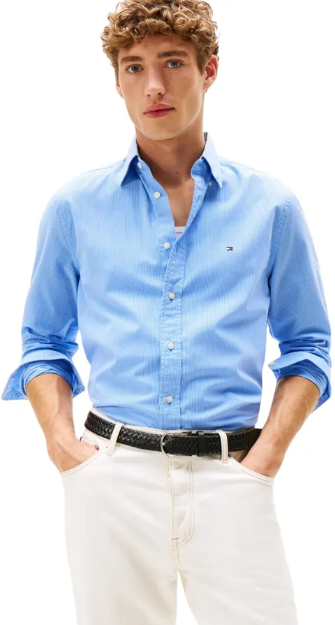 Tommy Hilfiger Uomo Camicia Flex Poplin Micro Gingham Regular Fit, Blu (Sweet