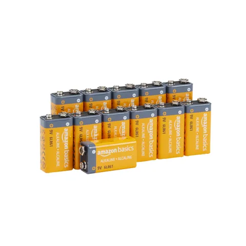 Amazon Basics, 12 batterie alcaline, 9 V/6LR61, durata di 5 anni, per rilevatori di