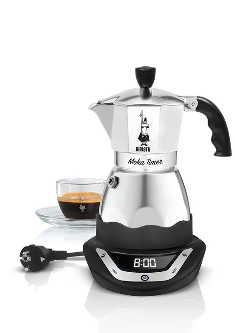 Bialetti Moka Timer, Caffettiera Elettrica Con Timer Incorporato, 3 Tazze, Nero, ‎25 x 22