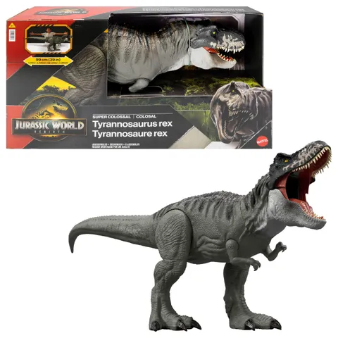 Mattel Jurassic World La Rinascita- T-Rex Super Colossale, T-Rex giocattolo con 2