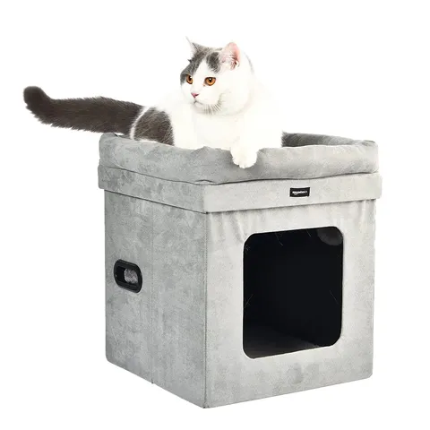Amazon Basics Casetta pieghevole per gatto, Grigio, 38 cm x 38 cm x 43 cm