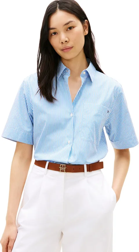 Tommy Hilfiger Camicie Donna Ess Popeline SS WW0WW48899, Blu, S