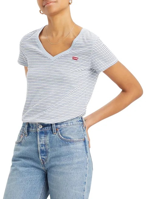 Levi's Perfect V-Neck, T-shirt Donna, Penny Stripe Kentucky Blue, S