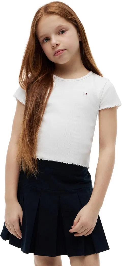 Tommy Hilfiger Bambina T-Shirt Maniche Corte Essential Rib Slim Fit, Bianco (White), 16