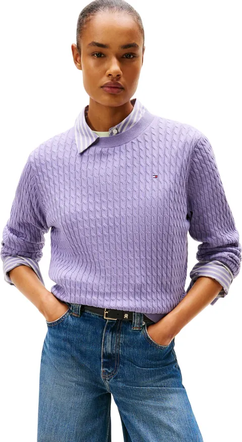 Tommy Hilfiger Co Cable C-Nk LS Sweater Ww0Ww44993, Maglione Pullover, Donna, Viola
