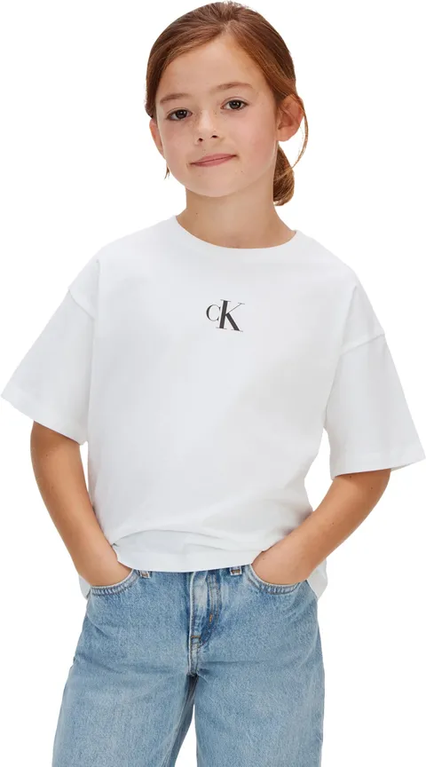 Calvin Klein T-Shirt Boxy Logo CK Bambina LVCKSJA16G S/S T-Shirt, Bianco (Bianco 11-0601