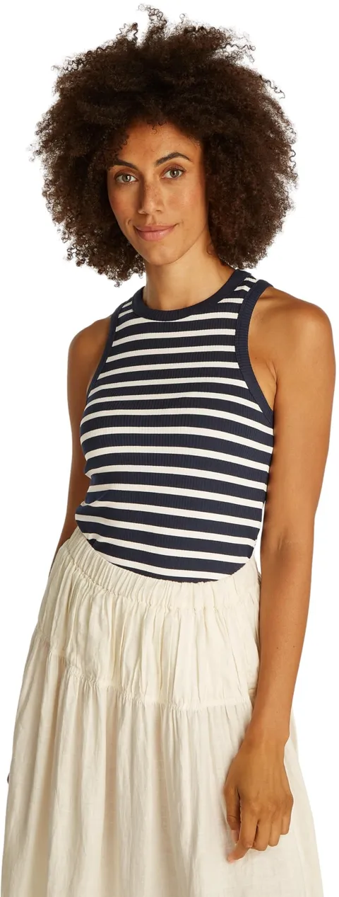 Tommy Hilfiger Canotta Donna Rib Top Elasticizzata, Multicolore (Dark Night Navy/Ecru STP), XXL