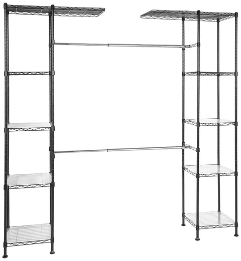 Amazon Basics Sistema organizer espandibile per armadio - Nero, 144.8 - 203.2 x 35.6 x